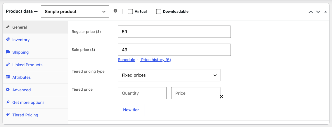 The Price history link next to the Schedule link under the sale price on the product edit screen